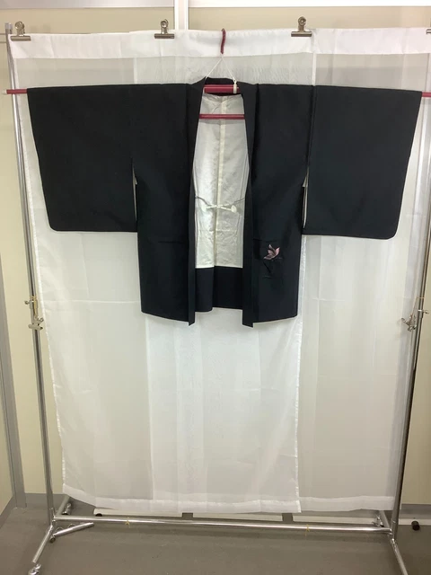 Japanese Vintage Kimono Haori Jacket SILK Front strap embroidery Height31.49inch