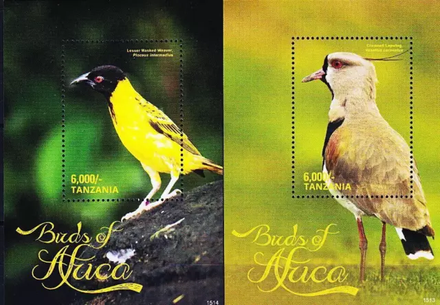 Tanzania 2016 Birds 2 S/S Sc#2773-74 Mnh Weaver & Lapwing