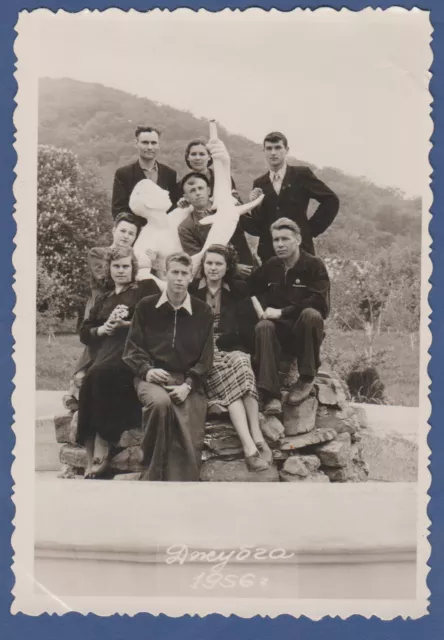 Beautiful Guys and Girls near the monument Soviet Vintage Photo USSR