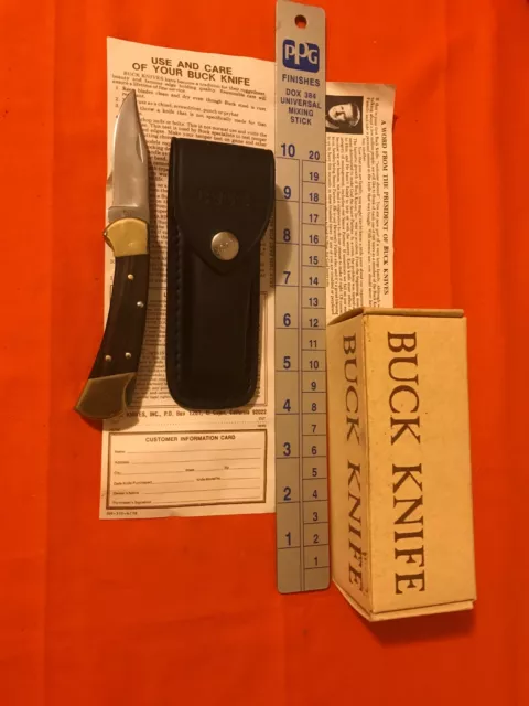 Vintage Buck 112 Folding Hunting Knife (3-Dot) With Sheath 1980 - 1981  USA