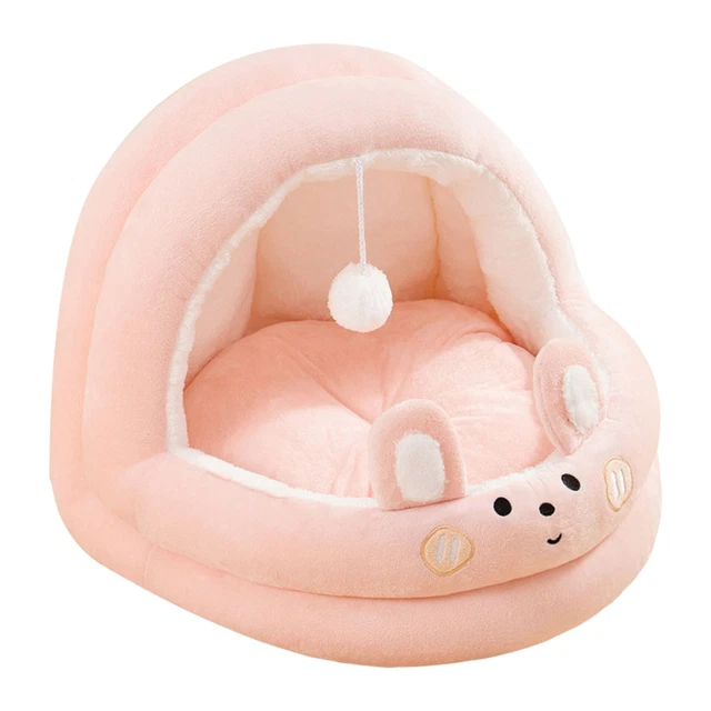 Cat Bed Cave | Semi-Enclosed Cat Nest Bed W/Plush Ball | Removable Cushion Beds