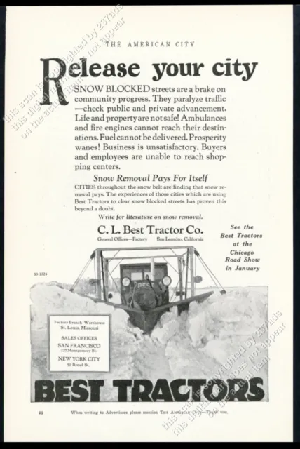 1924 CL Best tractor plowing snow photo vintage trade print ad
