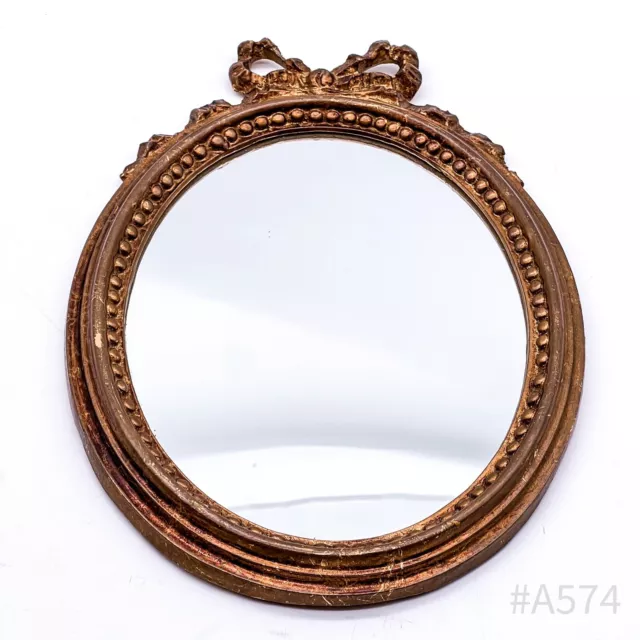 Antiguo Oval Espejo Con Lazo de Madera Artesanía Estilo Barroco 21 X 32CM