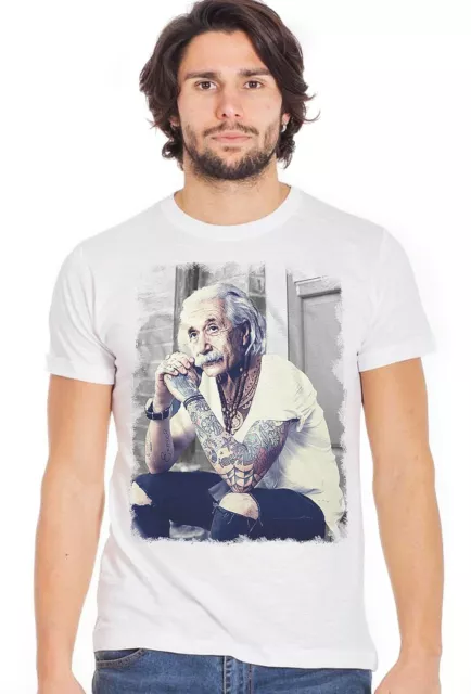 Einstein Tatoué Couleur & Gris 18-84 T-Shirt Urbain Hommes 100% Coton Flammé