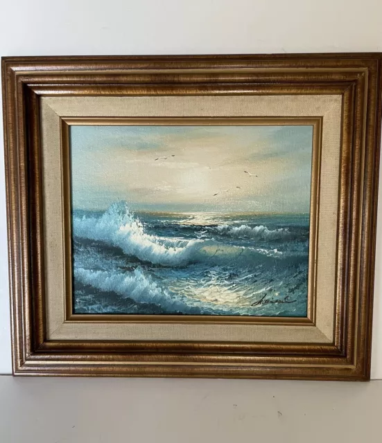 SEASCAPE Coast Ocean Painting Original Hand Painted Waves Beach Signed Vtg.