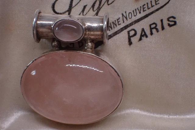 Beau Grand PENDENTIF Ancien/ vintage en ARGENT MASSIF et Quartz Rose,  12,9 grs