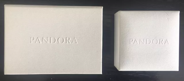 PANDORA JEWELRY EMPTY GIFT BOXES 1-3.5"x3.5"x1.6" & 1-5.2"x4"x2"- WHITE LOGO-NEW