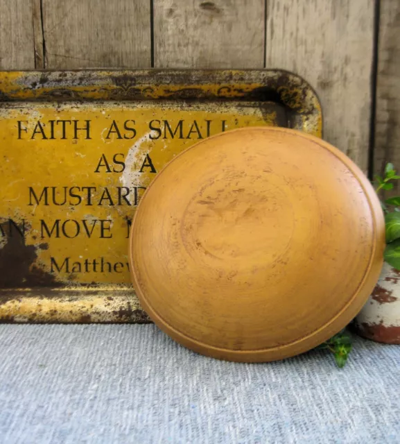 Small Antique Wood Dough Bowl w  Rim Mustard Milk Paint 11"