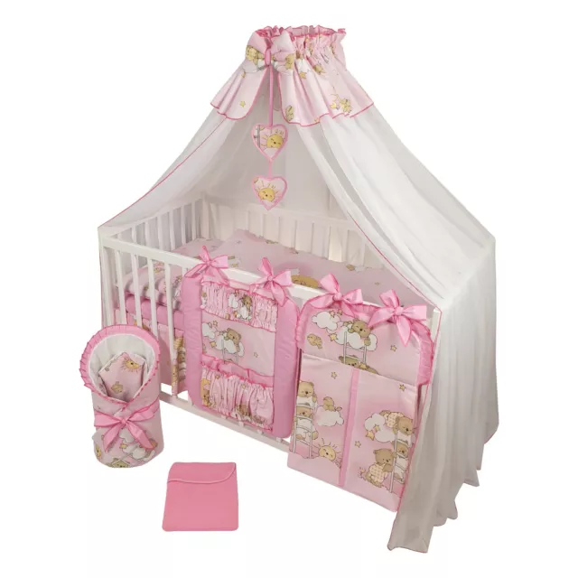 16 Teiliges Babybett Kinderbett Gitterbett Bettwäsche komplett Set mit Matratze