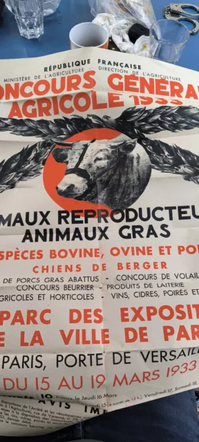 Rare Et Belle Affiche Concours Agricole Paris 1933 Originale
