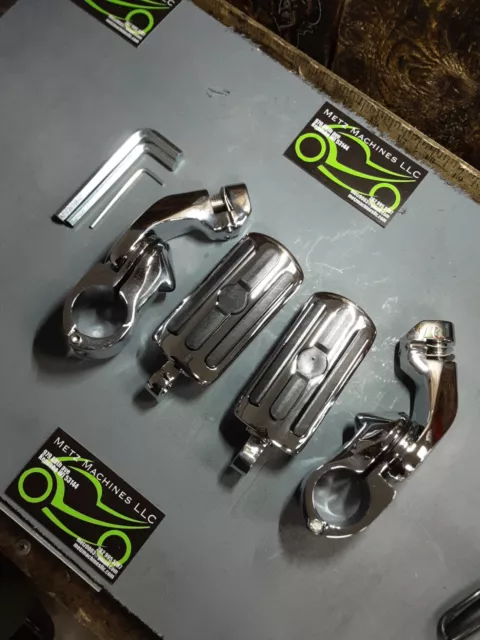 Harley Chrome 1.25" Adjustable Highway Foot Pegs Footpeg Footrest Bracket Set