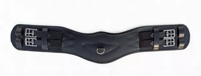 Full Padded Leather Dressage Girth / Event Short Girth Anatomical Shaped  Black