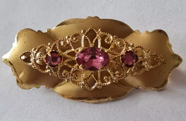antike Jugendstil Brosche - golden mit rosa Steinen filigarn - Nachlass