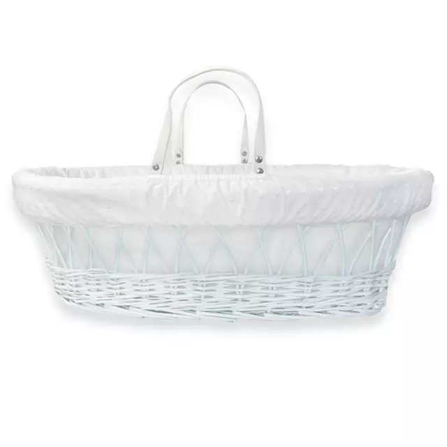 Clair de Lune Broderie Anglaise Frosted White Wicker Moses Basket baby 74 x 30cm