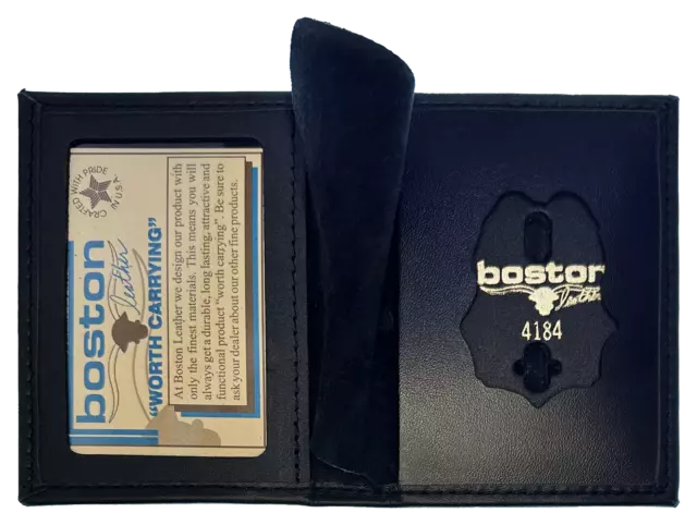 BOSTON LEATHER BOOK STYLE BADGE CASE: Shield Cutout (100-S-4184)