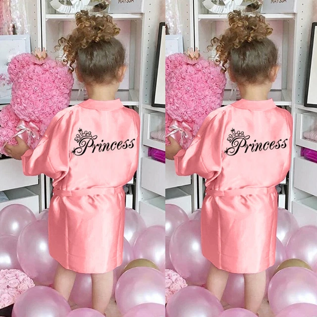 Toddler Baby Kids Girls Solid Silk Satin Kimono Robes Fleece Footed Pajamas Baby