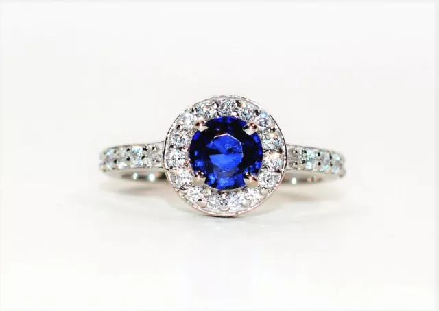 Natural Sapphire & Diamond Ring 14K Solid White Gold 1.32tcw Birthstone Ring