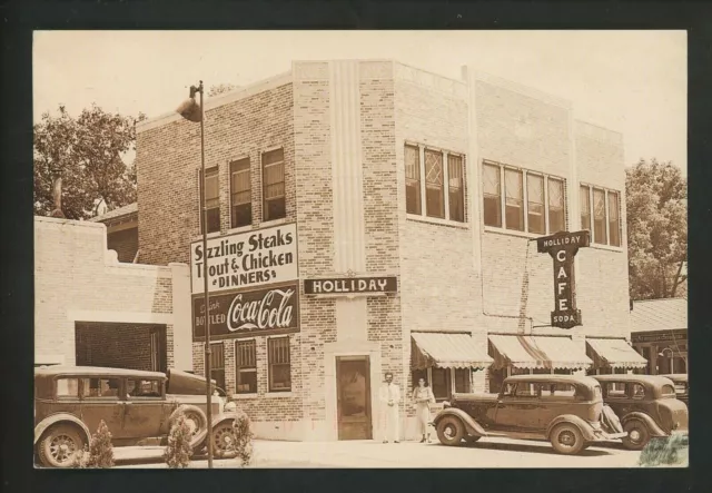 Coca Cola Coke postcard Advertising Restuarant store front Holliday Cafe