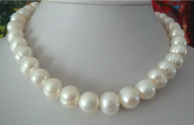 18“ Huge AAA natural 12-13mm south sea white baroque pearl necklace 14K CLASP