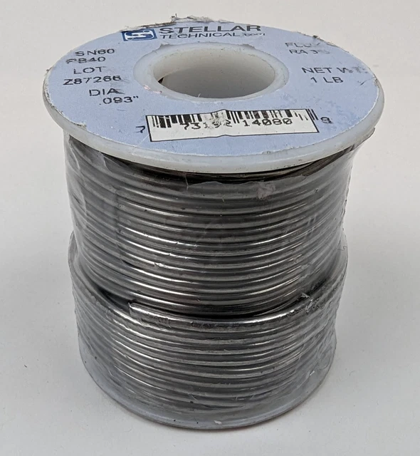 1lb Solder Wire 60/40 Stellar Technical .093" Dia Rosin Flux RA 3% 60-093-32 NEW
