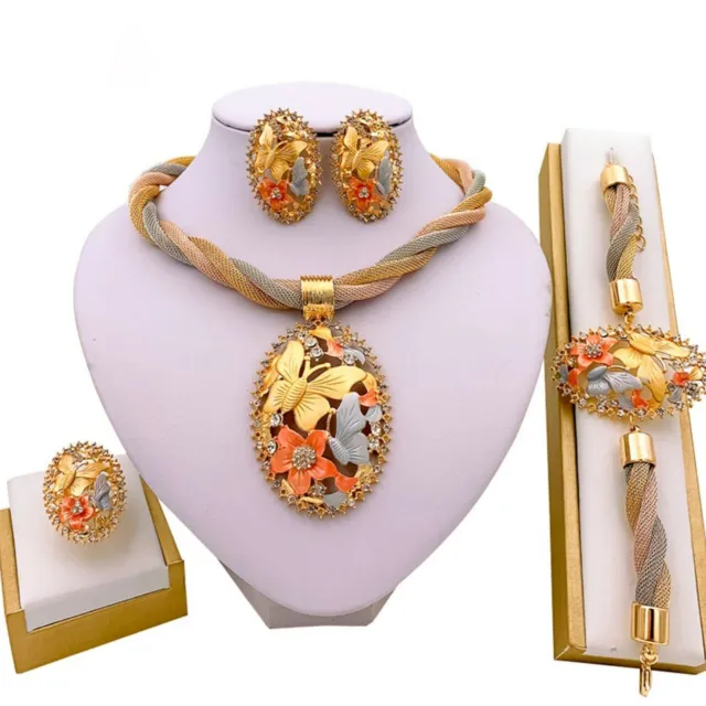 Nouvelles femmes Dubai ensemble de bijoux collier d'oreille or cristal plaqué