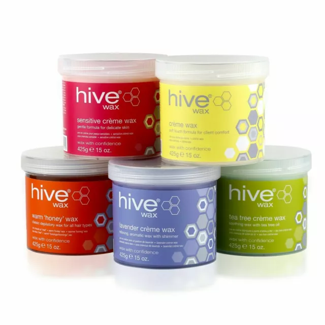 TRIPLE PACK - Hive Wax Waxing Pots 425g Warm Honey, Creme, Sensitive, Tea Tree