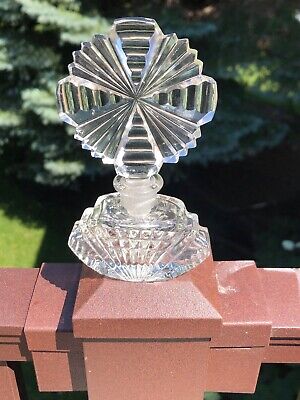 Antique/Vintage Art Deco Cut Crystal Glass Perfume Bottle w/ Stopper (026