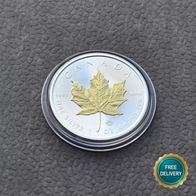 Maple Leaf Ahornblatt 2018 Kanada 1OZ Silver Silber gilded 24kt Gold ONLY 5000