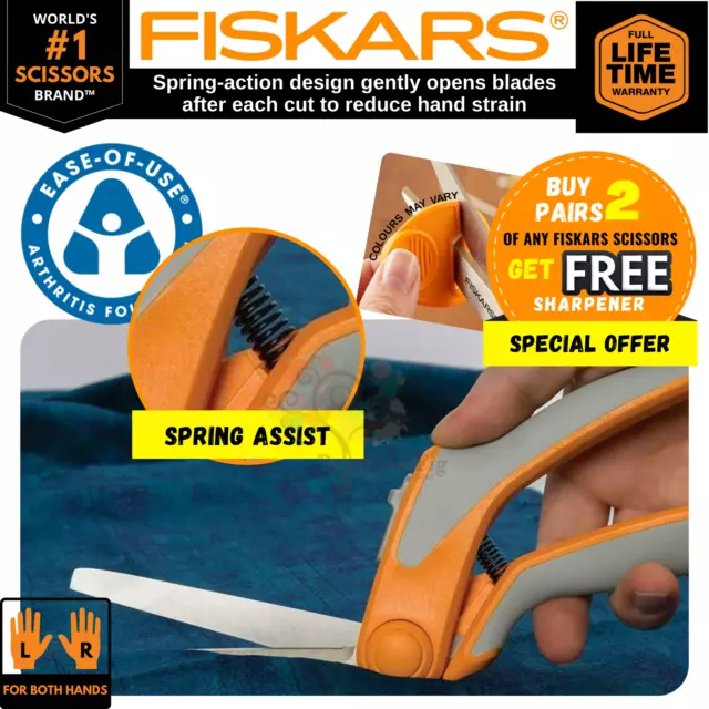 Fiskars Easy-Action Genuine Scissors 8" RazorEdge Tabletop Cutting, Arthritis