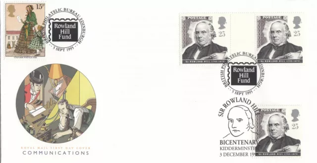 (67153) GB FDC DOUBLED GUTTER PAIR Communications Rowland Hill Bath 1995