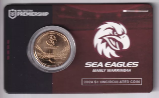 Australian: 2024 $1 Nrl Rugby Manly Sea Eagles Unc Coin On Card - Scarce