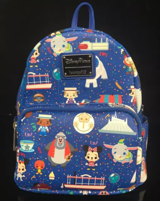 New Loungefly Disney Parks Mini Backpack Characters Attractions Balloons Blue