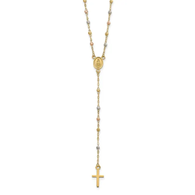 14k Multi-Tone Gold Beaded Rosary 17 inch Necklace with 3 inch extension