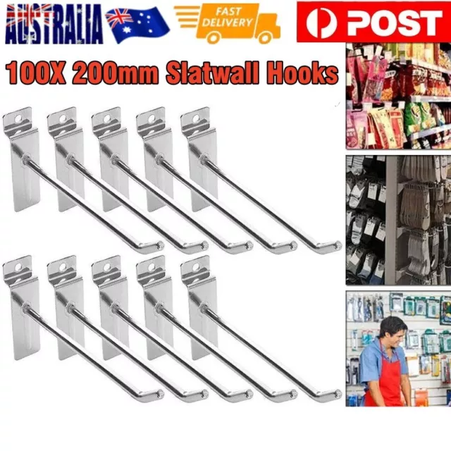 100X Slatwall Hooks 150/200mm Slat Wall Grooved Panel Hooks Shop Display Shelf