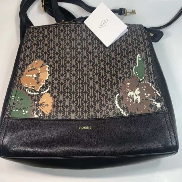 Fossil Elina Sm Convertible Backpack Shoulder Handbag Floral Signature Pattern