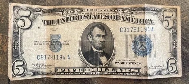 1934 five dollar silver certificate