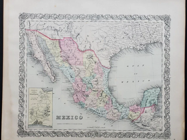 1855 Colton Map - Texas Arizona New Mexico Territory - 100% Genuine Antique