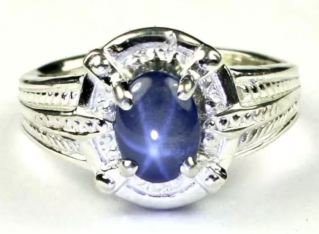 925 Sterling Silver Ladies Ring, Natural Blue Star Sapphire, SR284