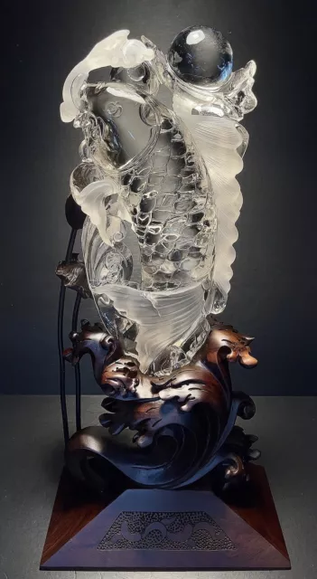 Chinese Exquisite Handmade Carp Fish Carving Natural Crystal Statue