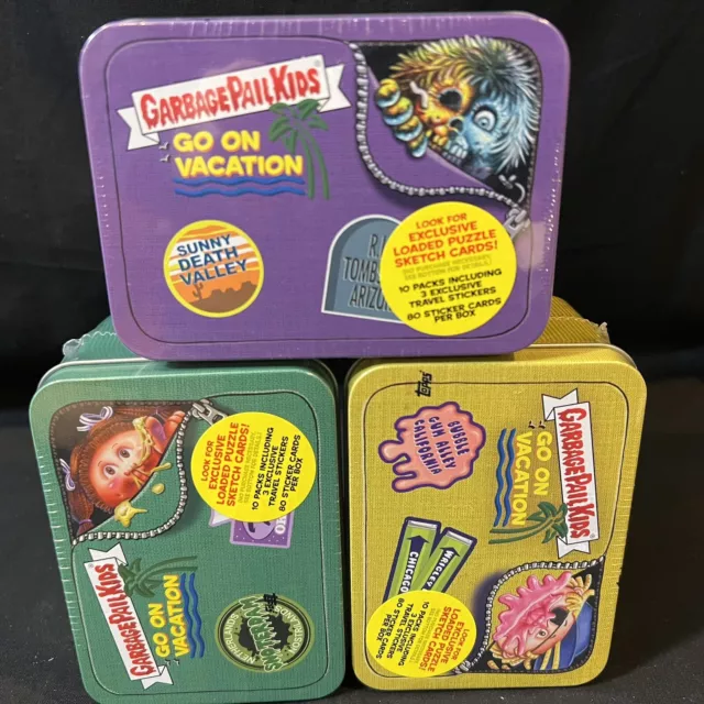 Garbage Pail Kids Go on Vacation 3 Box Blaster Tin Set Sketch Plate Autograph