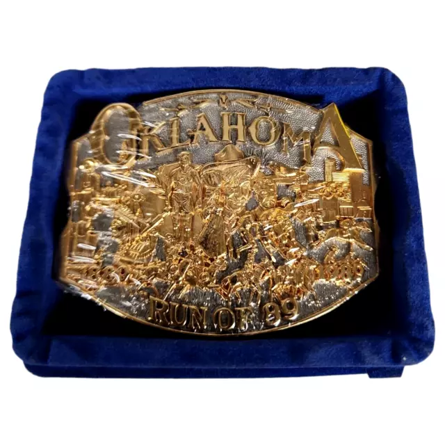 Belt Buckle Oklahoma Gold Plated Silver Plate #18 / 250 Land Run of 89 1.75" NEW
