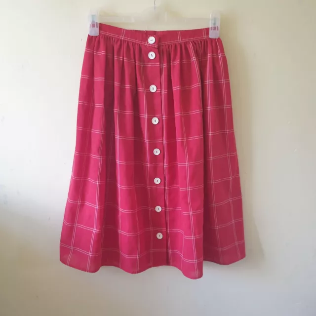 Vintage 80s 90s Red White Check Skirt Sz 10 St Michael Buttons