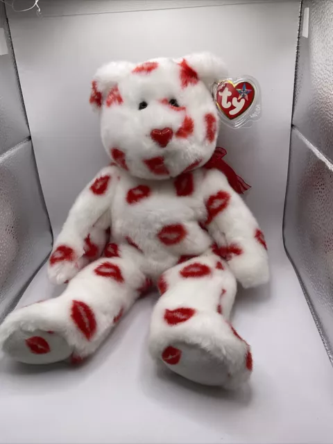 TY Beanie Buddy Smooch 2001 Red Kisses With Tag In Plastic Protector