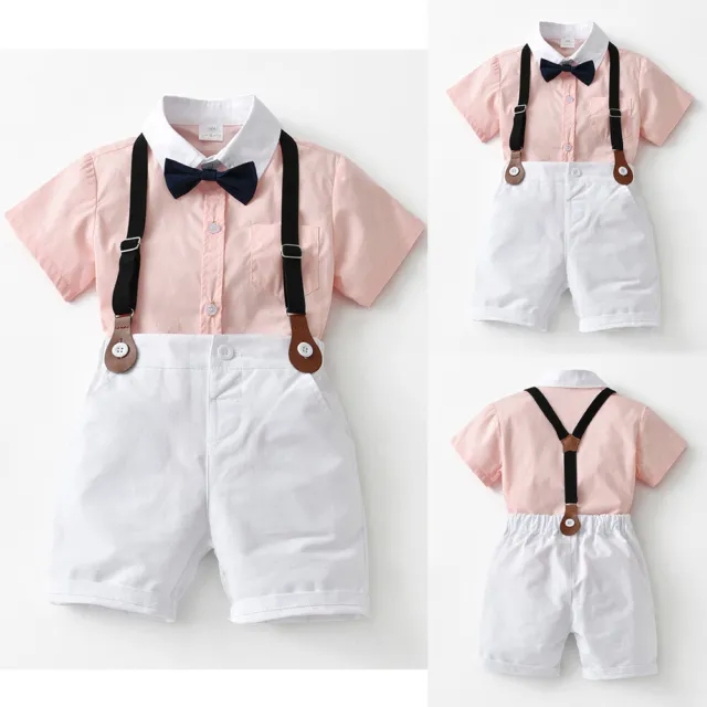 Baby Boy Gentleman Wedding Outfits Kids Bow Suspender Shorts Formal Suit Clothes