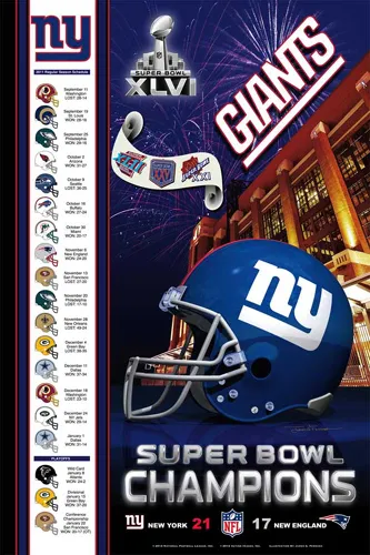 New York Giants SUPER BOWL XLVI CHAMPIONS Historic Commemorative 24x36 POSTER