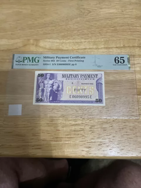 Series 692, Military Payment Certificate (MPC), 50 Cents, First Printing, PMG 65