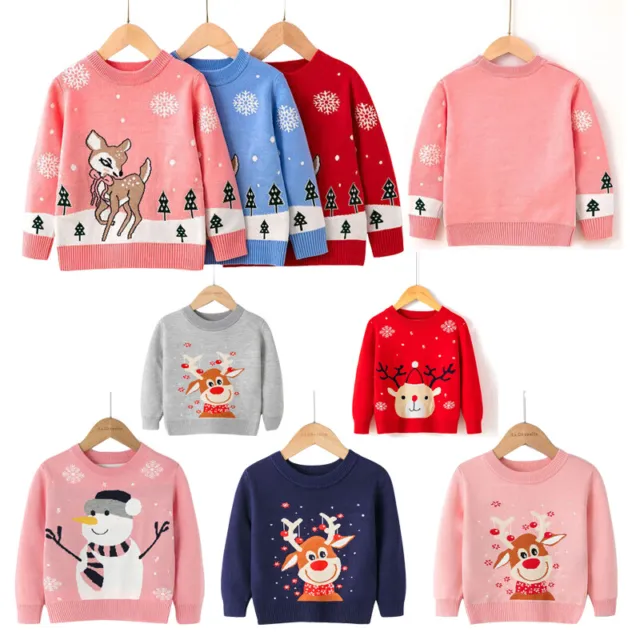 Kids Boys Girls Xmas Sweatshirts Christmas Winter Jumper Knitted Retro Sweater
