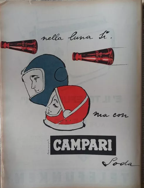 Pubblicità Nella Luna sì, ma con CAMPARI SODA Illustratore MARANGOLO 1966