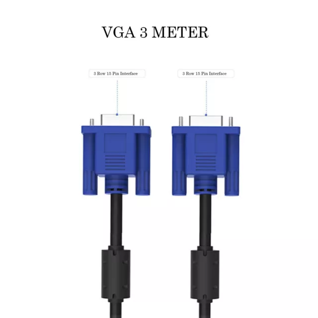 3 Meter VGA / SVGA 15 Pin PC Computer Monitor LCD Extension Cable Male to Male