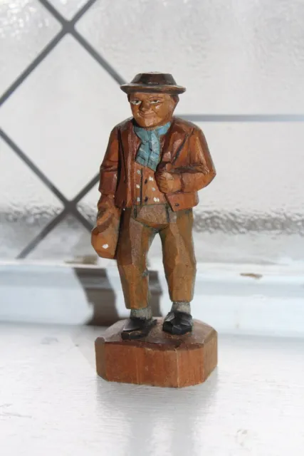 Vintage Anri Carved Wood Figurine Traveling Man with Bag 2